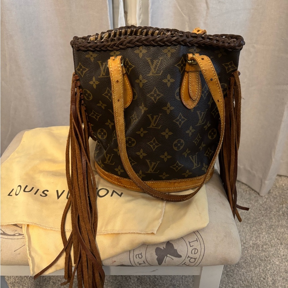Upcycled Louis Vuitton Black and Brown Monogram Fringe Festival Bag